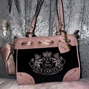 Juicy Couture pink and black heritage tote bag